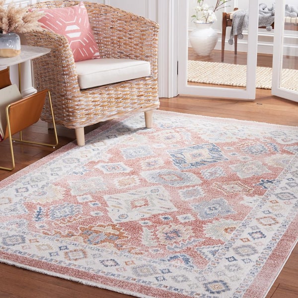 Blair Rose/Blue 9 ft. x 12 ft. Machine Washable Border Floral Area Rug