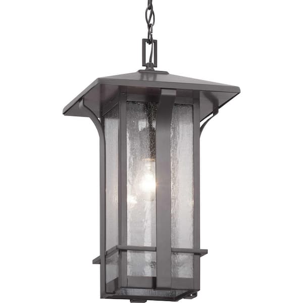 Progress Lighting Cullman Collection 1-Light Antique Bronze Clear Seeded Glass Craftsman Outdoor Hanging Lantern Light