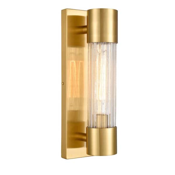 CLAXY 10.39 in. 1 Light Brass Modern Wall Sconce with Standard Shade
