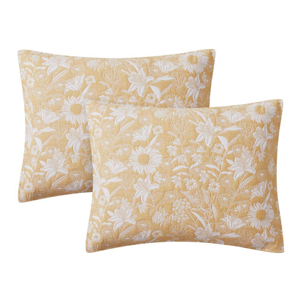King White and Ochre Reversible Cotton Blend Quilt Set