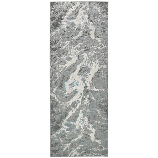 HomeRoots Gray and Ivory Abstract 2 ft. x 8 ft. Runner Rug