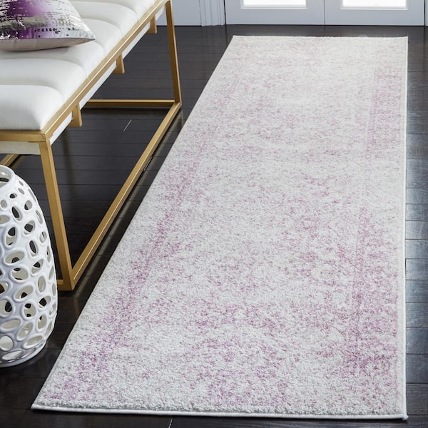 Adirondack Ivory/Lavender 3 ft. x 8 ft. Border Distressed Runner Rug