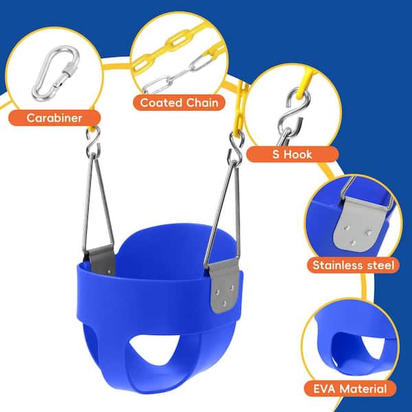 Blue High Back Bucket Toddler Swing with Plastic-Coated Chains for