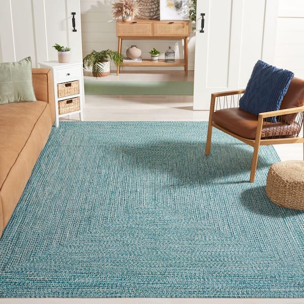 Braided Teal/Green 8 ft. x 10 ft. Machine Washable Concentric Woven Area Rug