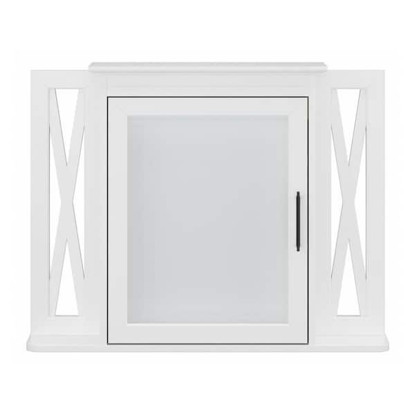 Bush Furniture Key West 31.89 in. W x 25 in. H Rectangular Particle Board Medicine Cabinet with Mirror in Driftwood Gray