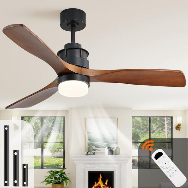 Classic 60 in. Brown Smart Ceiling Fan Indoor Walnut Low Profile Modern with 3000K LED with Remote Downrod Mount