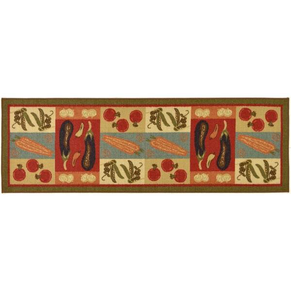 Ottomanson Sara S Kitchen Collection Vegetables Design Dark Olive Green 1 Ft 8 In X 4 Ft 11 In Kitchen Rug Runner Sar6825 20x59 The Home Depot