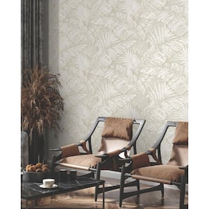Palm Cove Toile White and Taupe Wallpaper Roll