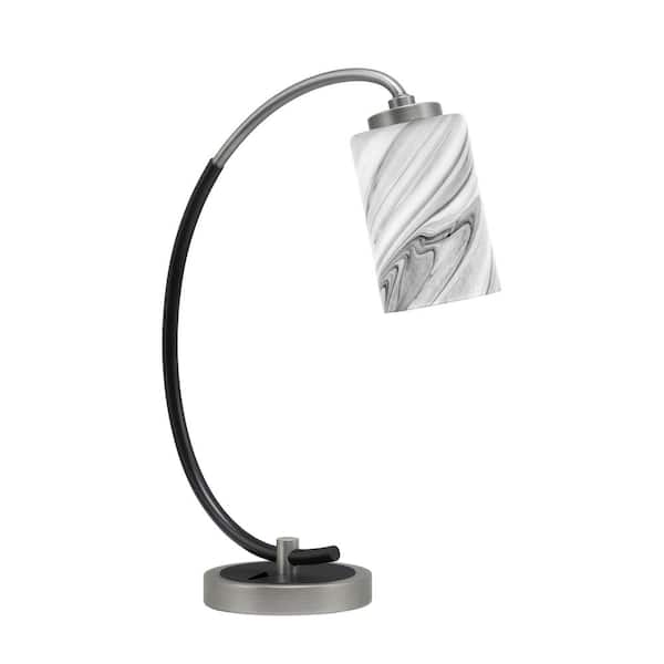 Unbranded Delgado 18.25 in. Graphite and Matte Black Desk Lamp, Piano Desk Lamp, with Onyx Swirl Glass Shade