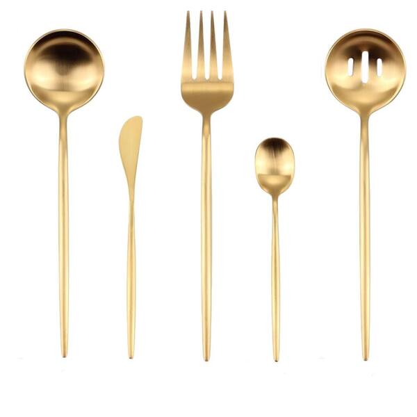 5-Piece Gold Stainless Steel Serving Utensils Set (Service for 2)