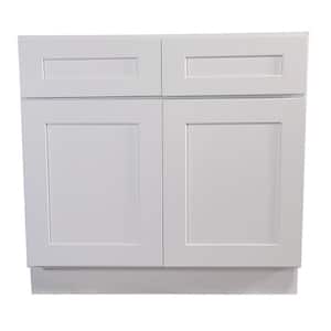 Brookings Plywood Ready to Assemble Shaker 36x34.5x24 in. 2-Door 2-Drawer Base Kitchen Cabinet in White