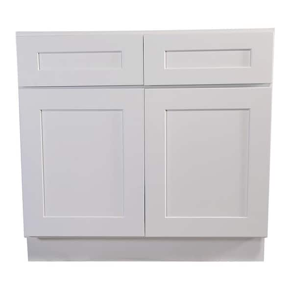 Design House Brookings Solid Wood Ready to Assemble Shaker 42x34.5x24 in. 2 Door 2 Drawer Base Kitchen Cabinet in White