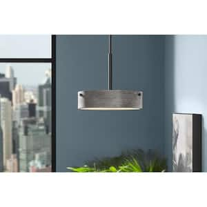 Huntmoor 60-Watt 3-Light Matte Black Pendant with Ebony Wood Metal and Etched White Diffuser Shade