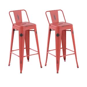 VUSTU 29 in. Kitchen Counter Height Red Metal Bar Stools with square Seats and Removable Backrest, Set of 2