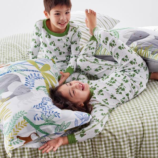 The Company Store Company Cotton Organic Family Snug Fit Pines Kids Toddler  2T White/Green Pajama Set 60017 - The Home Depot