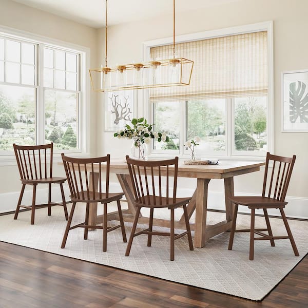 LUE BONA Winston Brown Classic Windsor Dining Chair Solid Wood Farmhouse Dining Chair with Spindle Back Set of 4
