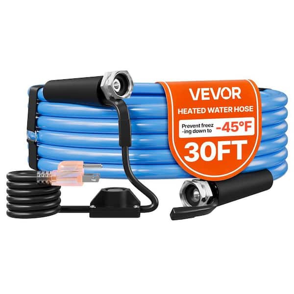 30ft. Heated Water Hose, Smooth Surface, Built-in Thermostat, Freeze and Leak-Proof, Lead and BPA Free for RV, Garden