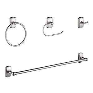 4 -Piece Bath Hardware Set with Towel Bar, Towel Ring, Robe Hook, Toilet Paper Holder Wall Mounted in Brushed Nickel