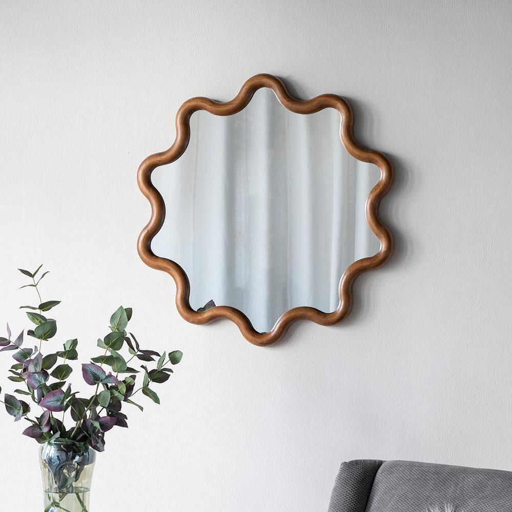 Brown 30 in. W x 31.2 in. H Art Deco Irregular Pine Framed Mirror Wall Mirror Wall Decor Mirror Bathroom Vanity Mirror price history on PriceWatchPro