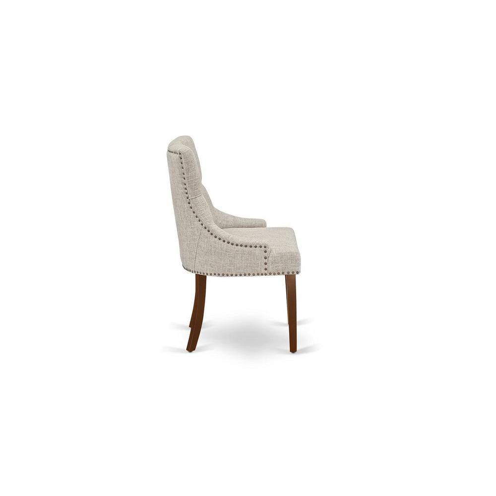 Beige Linen and Mahogany Wood Parsons Side Chair Set