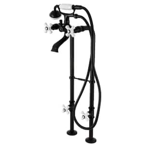 Kingston 3-Handle Freestanding Tub Faucet with Supply Line and Stop Valve in Matte Black