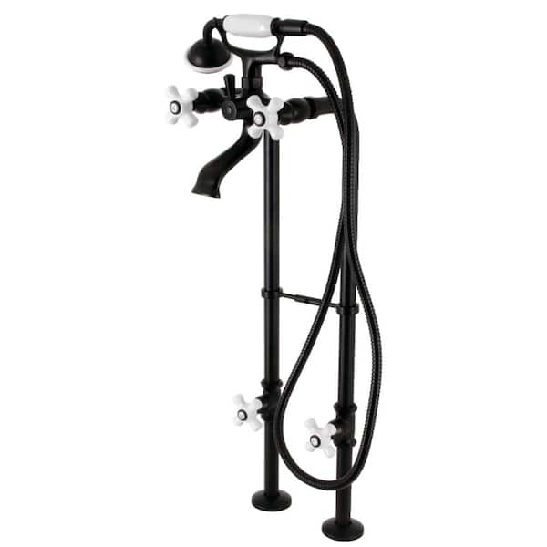 Kingston Brass Kingston 3-Handle Freestanding Tub Faucet with Supply Line and Stop Valve in Matte Black