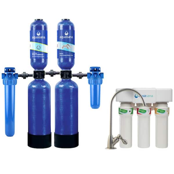Aquasana Rhino 5-Stage 600,000 Gal. Whole House Water Filtration and Softener System and 3-Stage Max Flow Under Counter System