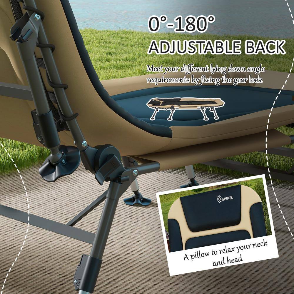 Cream White Folding Camping Cot with Adjustable Backrest and Cushion