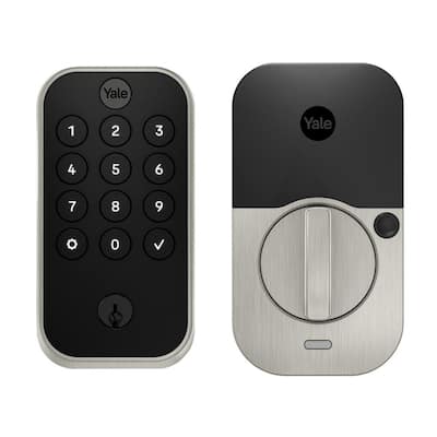 Smart Door Lock with Bluetooth and Pushbutton Keypad; Satin Nickel