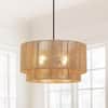 TRUE FINE Bohe 22 in. 4-Light Natural Rattan Tiered Pendant Chandelier Light 90098