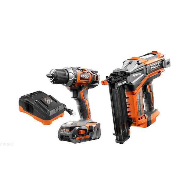 RIDGID 18V Cordless Drill/Driver and Brad Nailer Combo Kit with (1) 2.0 Ah Battery and Charger
