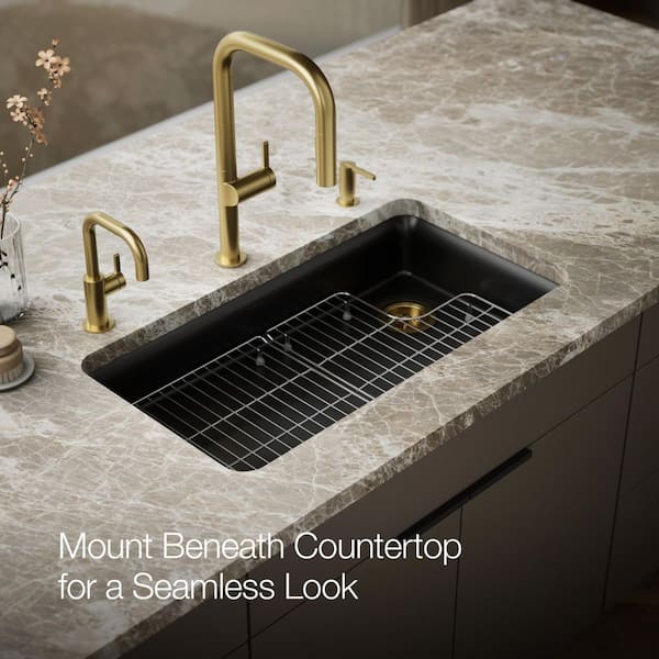 KOHLER Cairn Matte Black Granite Composite 33 in. Single Bowl