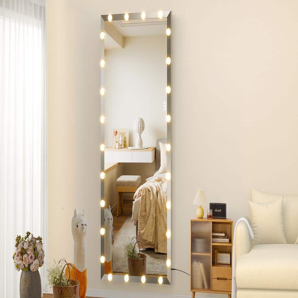 32 in. W x 71 in. H Rectangular Silver Metal Frame Wall Mirror with 3-Color