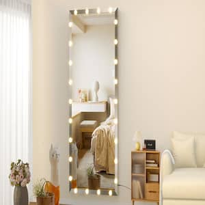 32 in. W x 71 in. H Rectangular Silver Metal Frame Wall Mirror with 3-Color Modes Lighted for Bedroom Bathroom