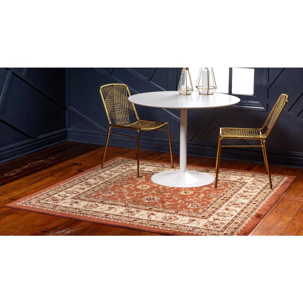 Aditi Brick Red Square Synthetic Easy-Care Rug - 4' x 4'