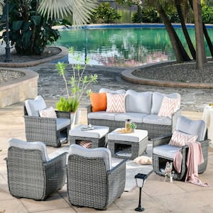 Fortune Dark Gray 7-Piece Wicker Outdoor Patio Conversation Seating Set with Gray Cushions
