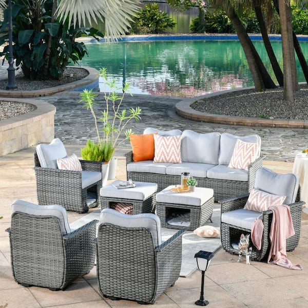 OVIOS Fortune Dark Gray 7-Piece Wicker Outdoor Patio Conversation ...