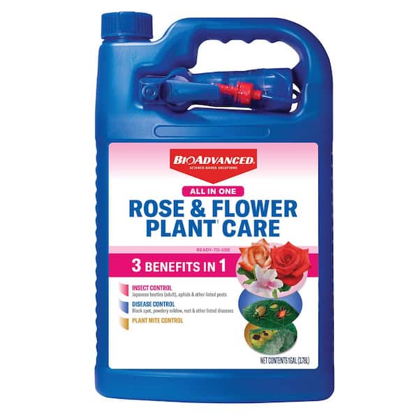 BIOADVANCED 1 Gal Ready-To-Use All-in-One Rose and Flower Plant Spray 3-in-1 Insect Killer, Disease and Mite Control