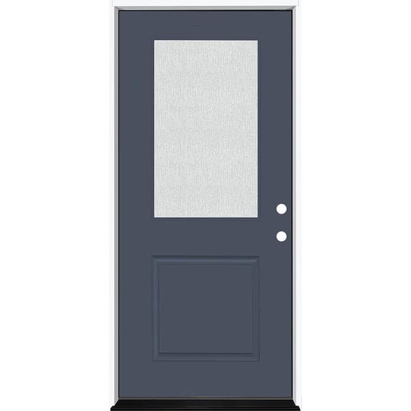 Steves & Sons Legacy 36 in. W x 80 in. 1/2 Lite Rain Glass LHIS Primed Dark Denim Finish Fiberglass Prehung Front Door