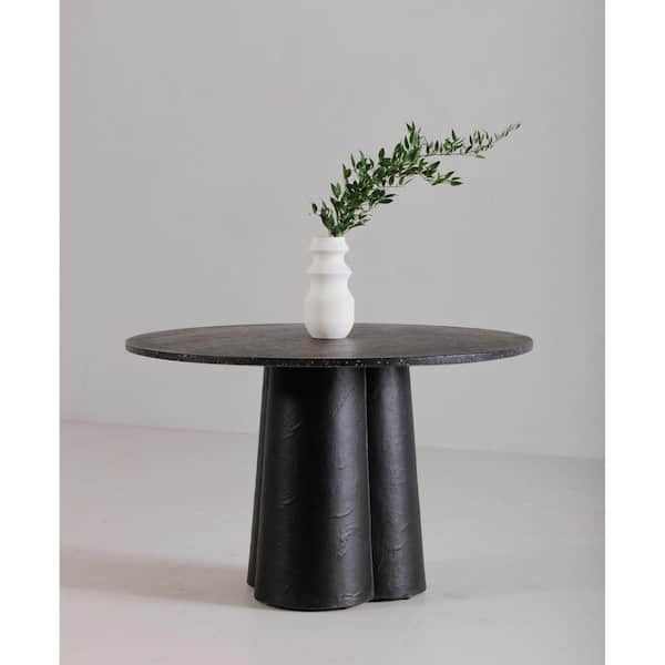 Liora Contemporary Black Round Concrete Top 47 in. Sculpted Pedestal Base Dining Table, Seats-4