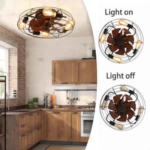 Alaska 20 in. Indoor Black Open Cage Ceiling Fan with Light and Remote for Low Profile Bedroom