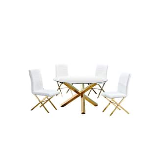 Dree 5-Piece White Round Gold Dining Set