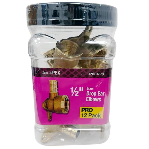 1/2 in. Brass PEX-B Barb x 1/2 in. Female Pipe Thread Adapter 90-Degree Drop-Ear Elbow Jar (12-Pack)