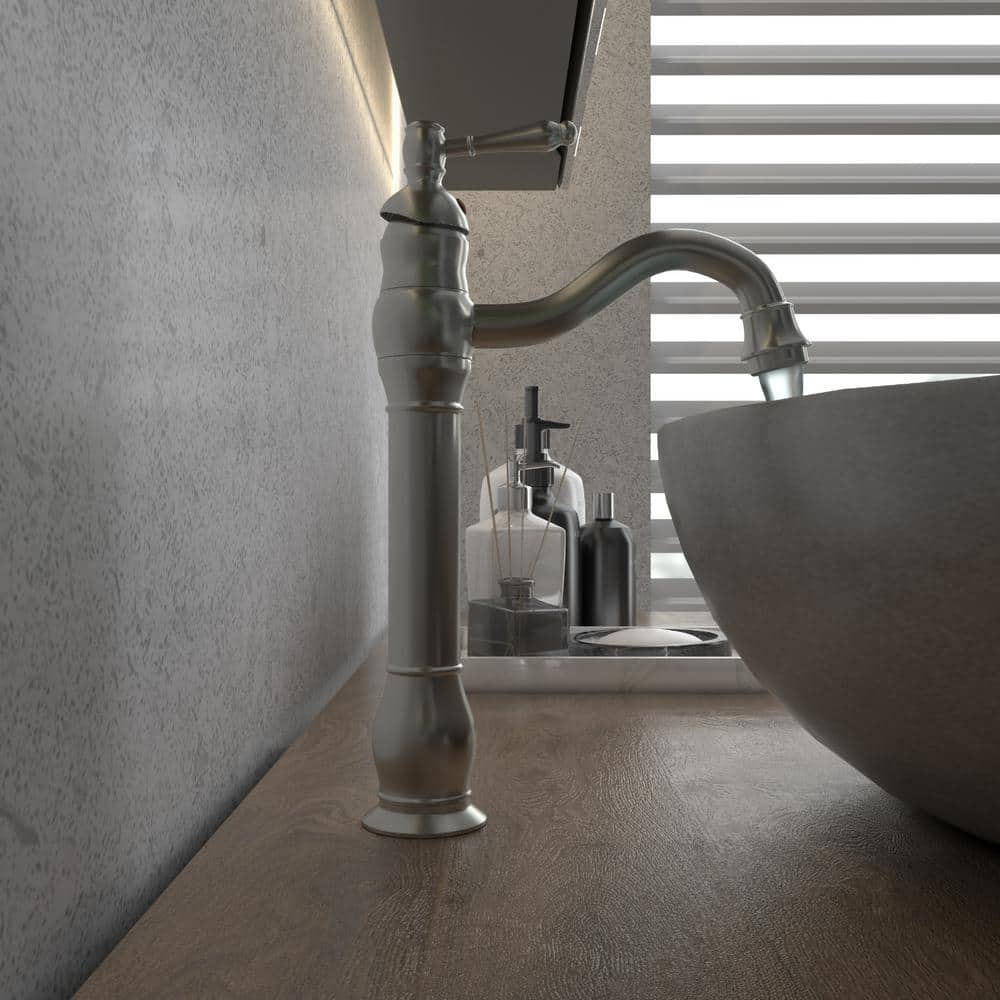 Brushed Nickel Single Handle Vessel Bathroom Faucet with Pop-Up Drain