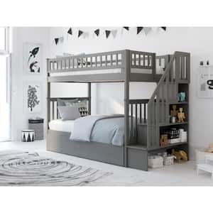 Woodland Staircase Bunk Bed Twin over Twin with 2 Urban Bed Drawers in Grey