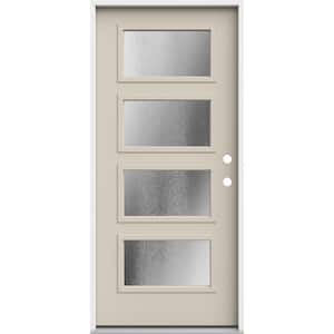 36 in. x 80 in. Left-Hand/Inswing 4 Lite Equal Chinchilla Frosted Glass Primed Steel Prehung Front Door