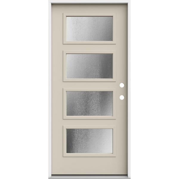 JELD-WEN 36 in. x 80 in. Left-Hand/Inswing 4 Lite Equal Chinchilla Frosted Glass Primed Steel Prehung Front Door