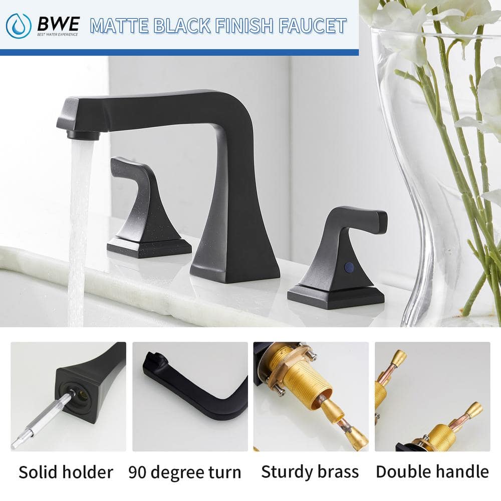Matte Black Widespread Double Handle Bathroom Faucet with Pop-Up Drain