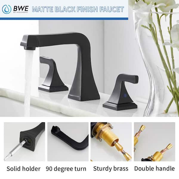 8 in. Widespread Double Handle Bathroom Faucet With Pop-up Drain Assembly in Matte Black