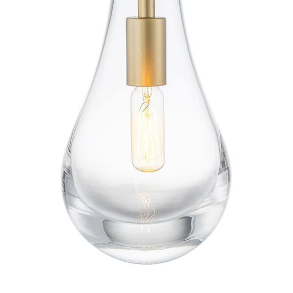 HUOKU Trept 1-Light 5.1 in. W Brushed Brass Teardrop Glass Mini